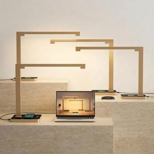 Hengsense 4 Pack Aluminum LED Desk Lamp with Charging Station, Large 15W Table Lamp with Type-C Ports 4 CCT Modes(3000K-6000K), Dimmable Desk Light for Home Office (Includes Adapter)