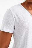 Leif Nelson Męski letni T-shirt z dekoltem w serek, krój slim fit, z zawartością bawełny, nowoczesna męska koszulka z dekoltem w serek, bluza z kapturem z krótkim rękawem, długa LN6280, biały, M