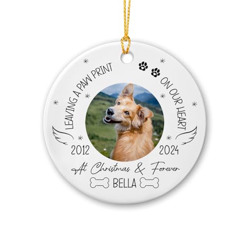 Cenluxy Personalized Dog Photo Memorial Ceramic Ornament, Custom Picture Name Xmas, Christmas 2025