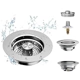 Verbessertes 3-in-1 Abflusssieb für Küchenspüle, 304 Edelstahl, Pop-Up-Küchenspüle, Anti-Verstopfung, Küchenspüle, Bounce Core Siebkorbfilter für Standard-8,9 cm Abfluss
