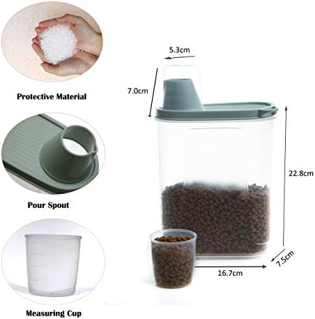 Citylife 2 Pack Dog Food Storage Container Airtight Cat Pet Food Storage Container with Measuring Cup Pour Spout Food Dispenser for Dog Cat Bird, 18.8 * 9.2 * 30 cm, 2 * 2.3 L (Green)