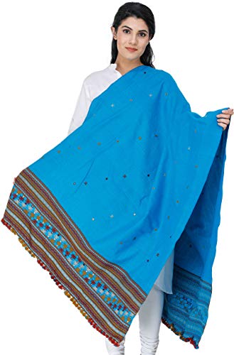 Shawl from Kutch with Embroidered Border and Mirrors (Vivid Blue)