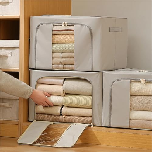 Boîte de rangement pliable à grande capacité et fenêtre visible beige