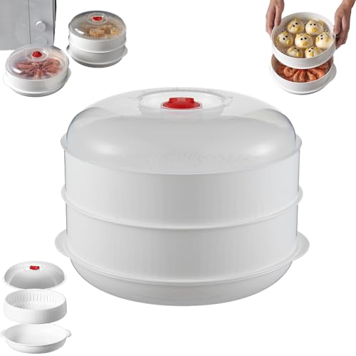 Vaporizador para horno microondas actualizado 2025, vaporizador multifuncional con aislamiento térmico con tapa y bandeja, diseño en capas para cocinar alimentos (2 capas)