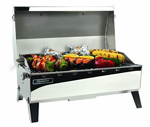 Camco Olympian 4500 Stainless Steel Portable Gas Grill - Connects To 1 lb Disposable Propane Bottle, Integrated Folding Tabletop Legs (57251) - Thumbnail 3