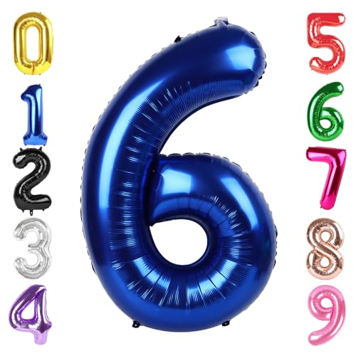 Image of 40 Inch Night Blue Number 6 Balloon, 6th Blue Birthday Party Decorations