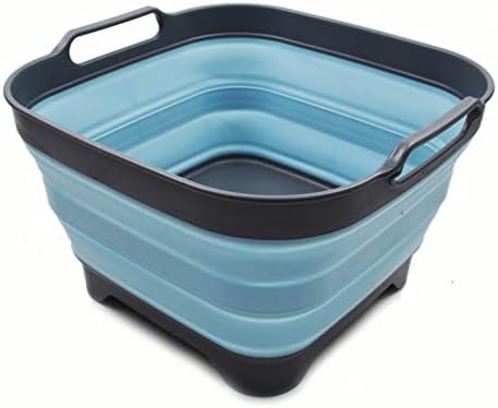SAMMART Collapsible Dishpan Set Of 2 - 10L Foldable Washing Tub With Drain Plug, Grey/Black - View #3