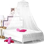 BCBYou Princess Bed Canopy Netting Mosquito Net Round Lace Dome for Twin Full and Queen Size Beds Crib with Jumbo Swag Hook (White)
