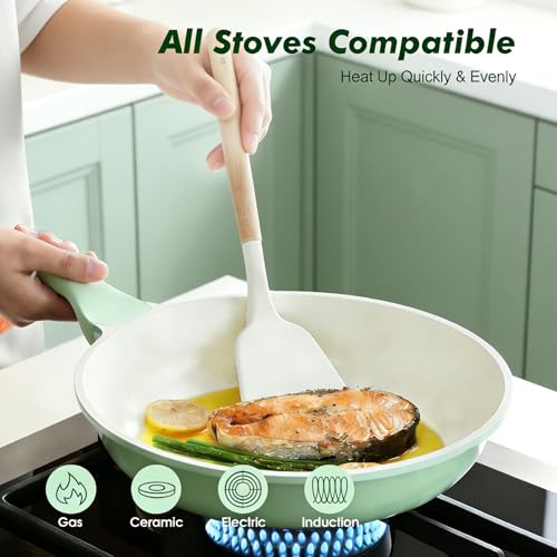 Image of SENSARTE Nonstick Ceramic Frying Pan Skillet, 8 Inch Omelet Pan, Healthy Non Toxic Chef Pan, Induction Egg Pan with Heat Resistant Handle, Dishwasher Safe, PFAS-Free, Green