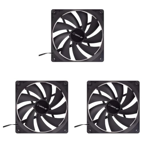 UNYKAch Ventilador 140mm Silencioso para PC – 1000 RPM, 19 dBA, 3 Pines, 12V, Negro, 9 Aspas, Refrigeración Eficiente para Caja de Ordenador – PN: 51790 (Paquete de 3)