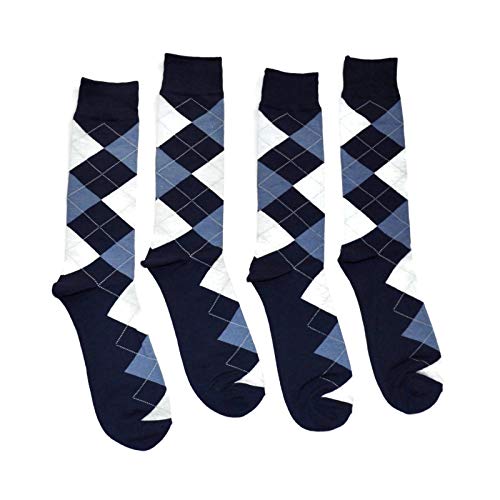 Bop Classy – Calcetines de vestir para hombre grandes y altos – Patrón de Argyle – Algodón Premium – Tamaño 13 – 15 - Azul -