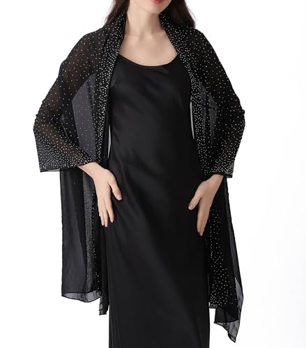 Women Shawls and Wraps for Evening Dresses, Sparkly Rhinestone Sheer Chiffon Scarf Shawls, Formal Dress Cover2