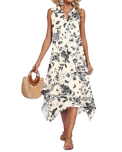Image of AUSELILY Summer Dresses for Women 2026 Casual Sleeveless Sundress Asymmetrical Hem Tank Midi Dress with Pockets