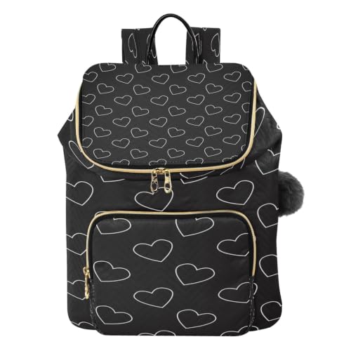 Sac à dos pour femme motifs cœurs noirs et sac à bandoulière léger