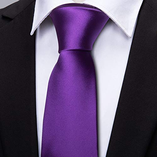 Image of Barry.Wang Plain Men Silk Ties Extra Long Satin Necktie for Wedding Business Handkerchief Cufflinks Set Solid Colors