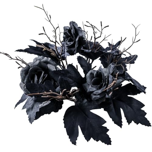 2 Pcs Fall Wreath, 9" Versatile Durable Elegant Artificial Candle Wreath (Black) - image 1