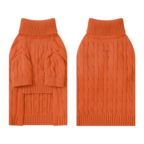 Image of Small Dog Thermal Pullover Sweater, Classic Turtleneck Cable Knitwear Dog Clothes for Cold Weather Warm Pet Clothes for Chihuahua, Bulldog, Dachshund, Pug Orange Medium