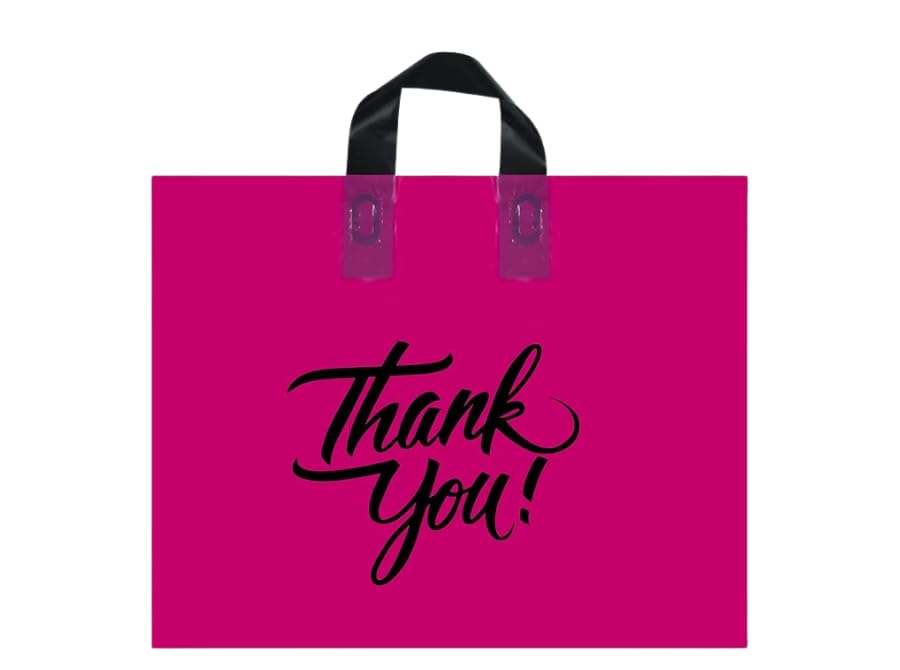 Infinite Pack Large Thank You Merchandise Bags w/Loop Handle, Glossy Boutique Bag, 3" Bottom Gusset & 3 Mil Thick