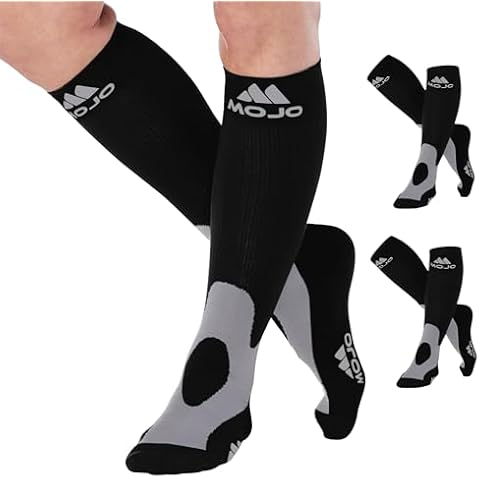Mojo Compression Socks for Men and Women (3 Pairs) 20-30mmHg - Wide Calf Graduated Compression Knee High for Circulation during Sports, Athletic, Flying, Airplane - Black, 5X-Large - A601BL8 Cover