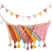 RISF Girlande Wimpelkette Kinderzimmer, 2.6m Wimpelkette Stoff, Wimpelkette Outdoor Wetterfest Kinderzimmer Deko, Gartenparty Happy Birthday Girlande Dekorationen (Bonbonfarben)