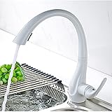 Grifos mezcladores de cocina monomando, grifos de cocina tipo cisne de latón negfos mezcladores de fregadero giratorios 360, mezclador de fregadero de cocina T (blanco con manguera tamaño 1)