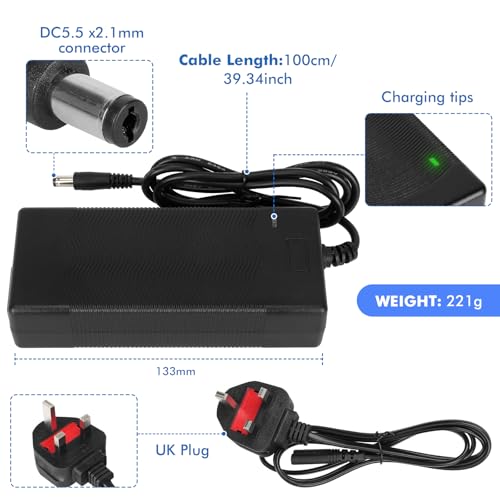 HPGAAVD 42V 2A Caricatore Monopattino Elettrico per Xiaomi M365/Ninebot G30/E/F Series，36V Caricabatterie universale al batterie litio con 3 Connettori，per Hoverboard,Bici Equilibrata,Drifting Board
