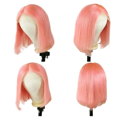 KFPBFJFUR Rose Pink Colored Bob Wigs Human Hair Lace Front