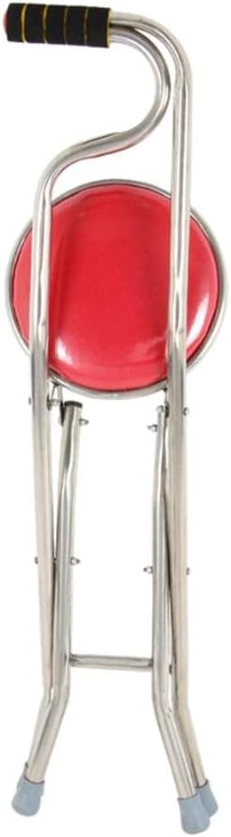 Folding Elderly Care Crutch, Stainless Steel Walking Crutch seat Crutch Stool, Suitable for Elderly People with Disabilities Walking, Four-Leg Crutch Walker, red