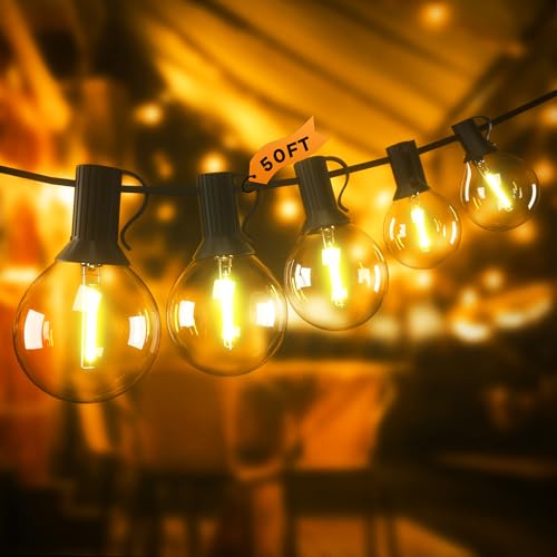 Sphoon Outdoor String Lights G40 LED Globe Glass Bulbs, 50FT Waterproof Hanging String Light with 26 Warm White Shatterproof Bulbs for Backyard Porch Balcony Party Cafe Deck Decor