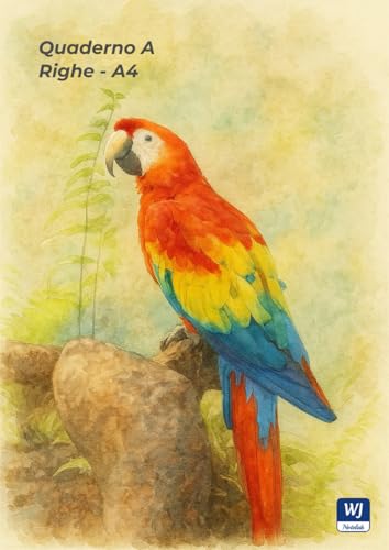 Quaderno a Righe - A4: 120 Pagine - Carta Rigata 7mm - Scarlet Macaw Watercolor Portrait Design Edition - Perfetto per Appunti, Scrittura & Diario - WJ Notelab