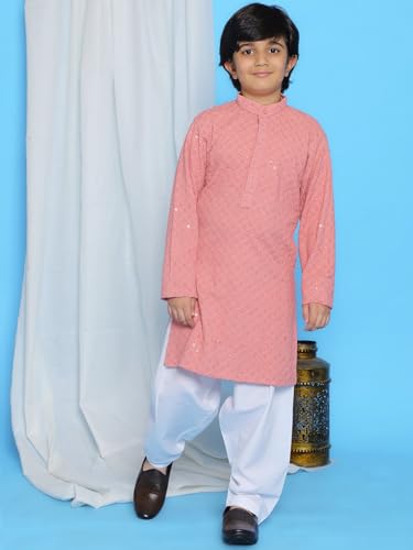 Image of AJ DEZINES Kids Kurta Pajama Set For Boys | Embroidery Chikankari Kurta Set | Traditional & Festive Outfit | Cotton Stylish Boys Kurta Pyjama | Perfect For Festivals Wedding & Family Function