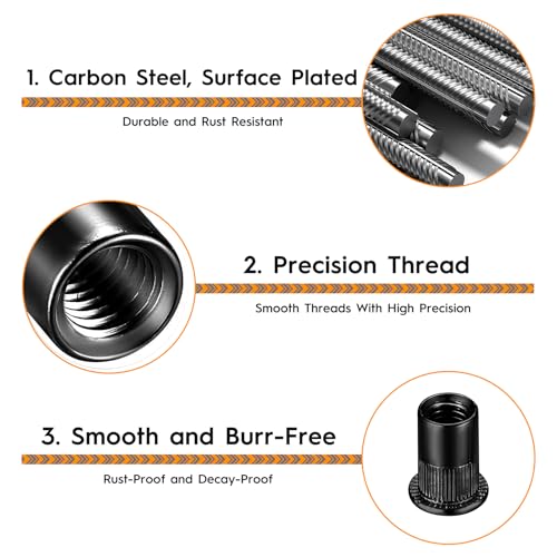 150 Stk Ziehen Einnietmuttern Kohlenstoffstahl Set, Nietmuttern Sortiment M3 M4 M5 M6 M8 M10 Blindnietmuttern, Befestigung Nietmuttern Set, Einziehmuttern Nieten Rivet Set