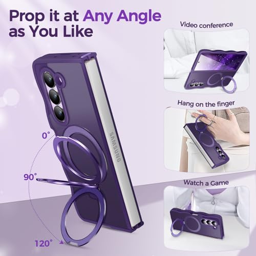 Image of Cute Wavy Magnetic Stand Case for Galaxy Z Fold 6 Fit for MagSafe, Purple