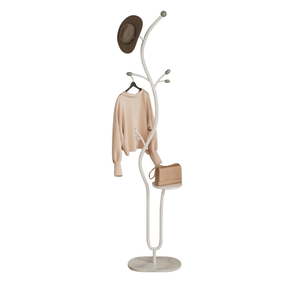 Bananaww Metal free standing coat rack, Modern Freestanding Coat Rack, Creative Design Tree Branch-look with Natural Marble Base, Basket for Entryway, Hallway, Bedroom