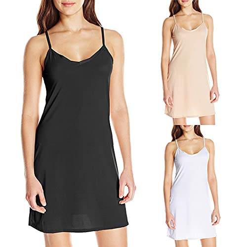 Fond de Robe Femme Longue Coton Jupon sous Robe Bretelles Chemise de Nuit Sexy Slip Elégant Mini Droite Robe Vêtements légers Respirants à la Mode Estivale Cover