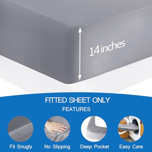 Image of Short Queen Fitted Sheet Only for RV Camper 60 inch X 75 inch up to 14 inch Deep Pocket, Bed Mattress Sheets Stretchable Breathable Jersey Knit Cover, Gray