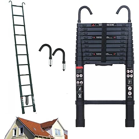 10FT Telescoping Ladder Aluminum Telescopic Extension Ladder with 2 Detachable Hooks, 2.8" Roof Hooks, Collapsible Ladder Fully Extended 126", Multi-Purpose Ladders for Home, 330 Lb Capacity, EN131 Cover
