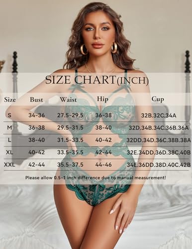 Avidlove Lingerie for Women Sexy Lace Teddy Cut Out One Piece Bodysuit Lingerie Mini Babydoll Green — view 6
