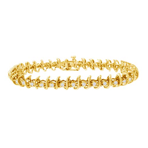 Haus of Brilliance 10KT Yellow Gold Plated .925 Sterling Silver 1 cttw Prong-Set Diamond Link Bracelet (J-K, I1-I2) - 7.5"