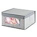 mDesign Soft Stackable Fabric Closet Storage Organizer Holder Box - Clear Window, Attached Lid, for Child/Kids Room, Nursery - Textured Print - Small - Gray