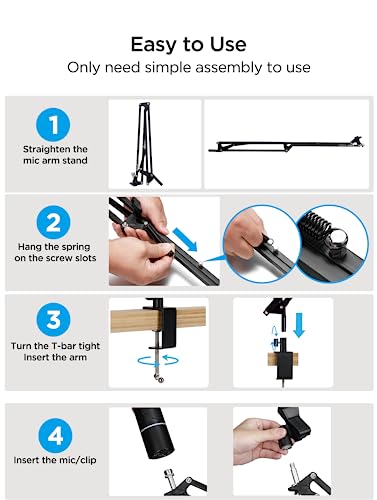 Microphone Arm Desk Mount For Blue Yeti/Snowball/Hyperx Quadcast/Shuresm7B/Sm58/Mv7/Fifine/Rode/At2040, Bietrun Metal 360°Adjustable Scissor Desk Boom Arm With Handheld Mic Clip, 3/8" To 5/8" Adapter #TOP6