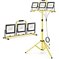 21000 Lumen LED Work Lights with Stand: 3 Head Adjustable Work Light with Individual Switch, IP66 Waterproof Foldable Tripod, 16.5FT Cord for Indoor/Outdoor Job Site Construction Garage Lighting