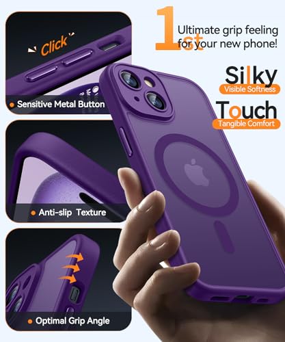 Image of CANSHN Magnetic for iPhone 15 Plus Case, Upgraded [Full Camera Protection] [Compatible with Magsafe] [Translucent Matte] Shockproof Protective Phone Case for iPhone 15 Plus 6.7 inch - Deep Purple