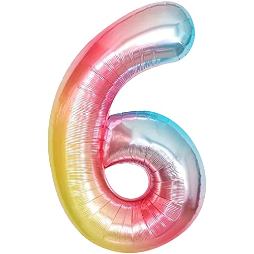 Image of Katchon, 40 Inch Rainbow Pastel Number 6 Balloon For Rainbow Birthday Decor