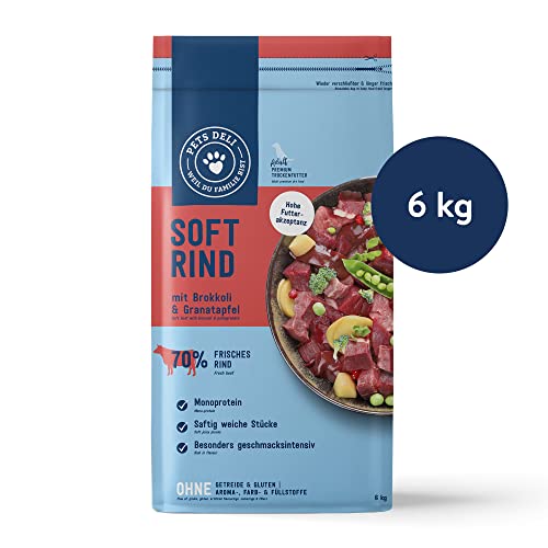 Pets Deli Soft Trockenfutter für Hunde mit Rind, Brokkoli & Granatapfel ohne Zucker und Gluten 6kg