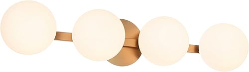 Miniatura 2 de Lámpara de tocador de baño, moderna lámpara de pared de 4 luces de globo de latón envejecido, lámpara de montaje en pared de porche para baño,