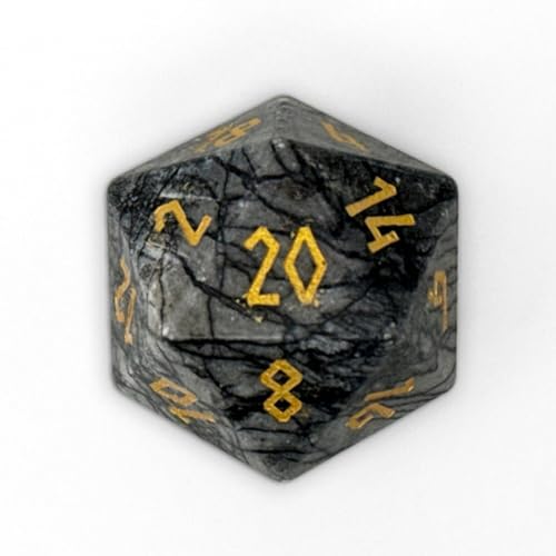 Norse Foundry Black Network Agate Boulder® 30mm D20 Dice – Hand-Carved Black Agate with Red Engraving, Collector’s RPG Die for Dungeons & Dragons, Tabletop Games