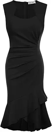 Womens Bodycon Dress Cross Over Fishtail Sheath Pencil