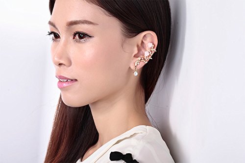 Cishop Pink Rose Zircon Ear Cuff Earrings Stud Punk Style Ear Wrap(Left Ear) #TOP3