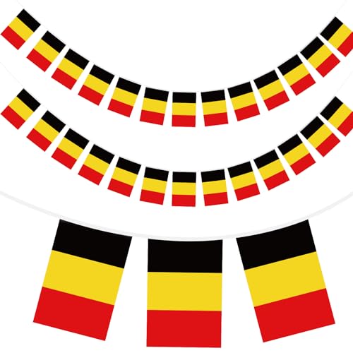 G2PLUS 11M Belgien Flaggenkette, Girlande mit 40 Belgien Flaggen, Belgien Nationalflagge, 14x21CM Fähnchen Wimpelkette für Garten Bar Dekorationen